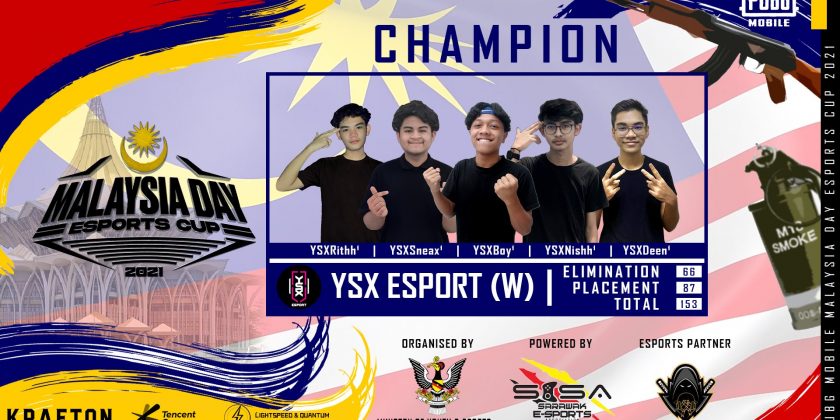 Syabas dan tahniah diucapkan kepada YSX ESport atas kejayaan mereka sebagai juar…