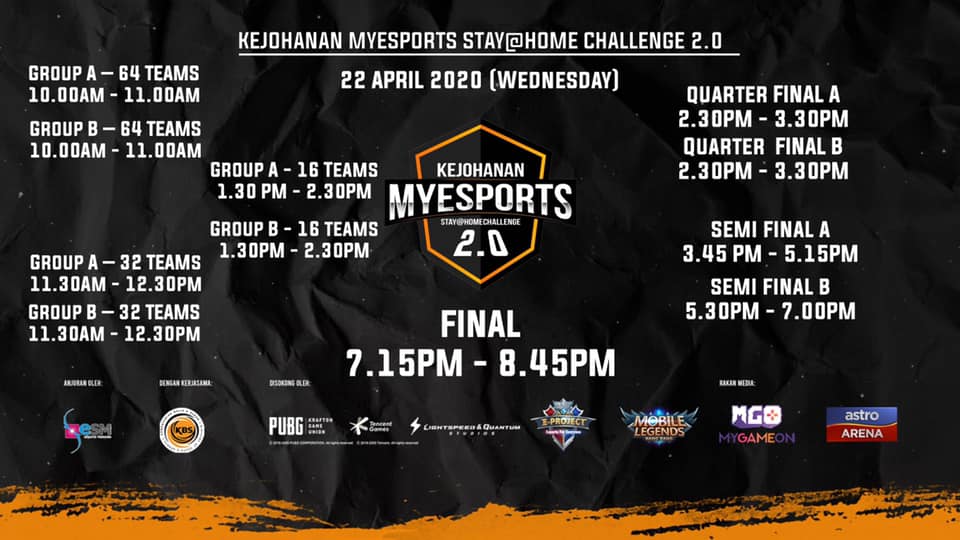 KEJOHANAN MYESPORTS 2.0 

MOBILE LEGEND BANG BANG!!
Berikut adalah jadual dan se…